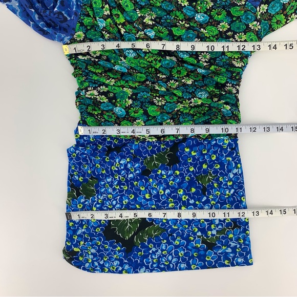 Zara NWOT Draped Blue and Green Printed Colour-blocked Long Sleeve Top, XS - Picture 14 of 16